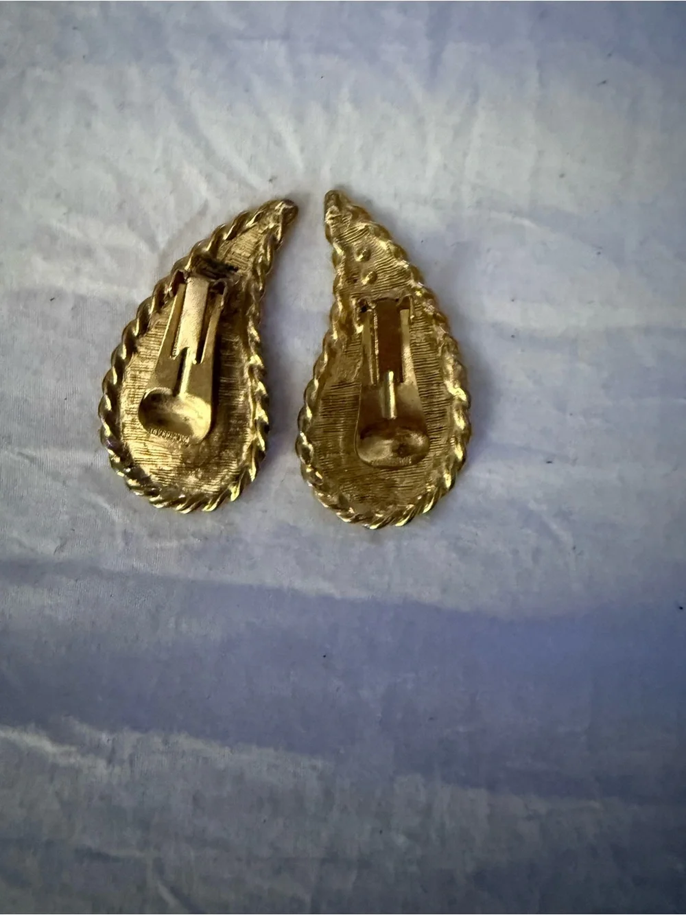 Gold-Tone Teardrop Earrings with Deep Blue Stone